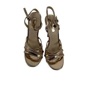 Forever 21 Stiletto Strappy Heel Sexy Sandals Size 6.5 Gold